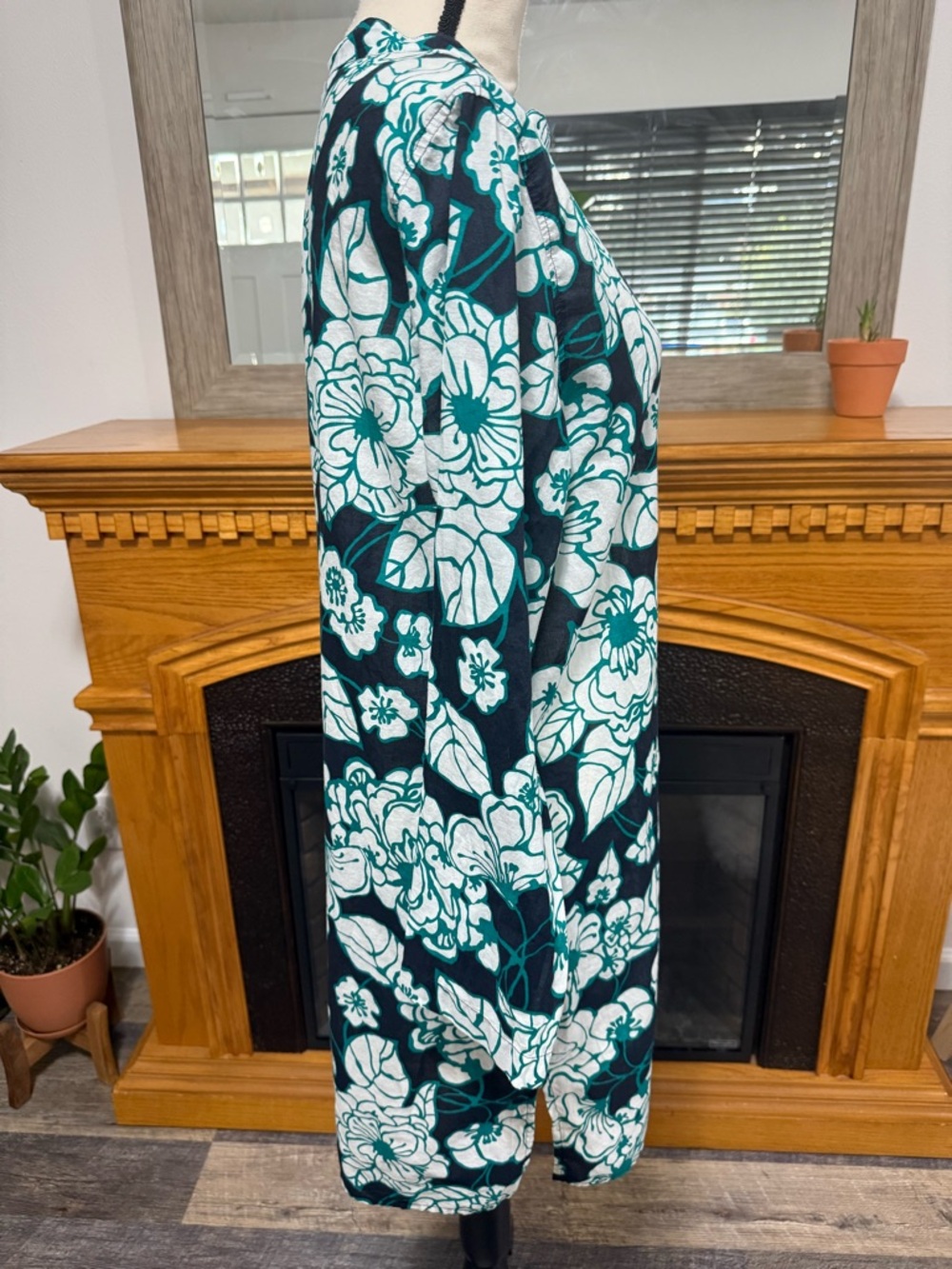 Land’s End shirt tunic cover up dress floral green v-neck medium - Picture 3 of 9